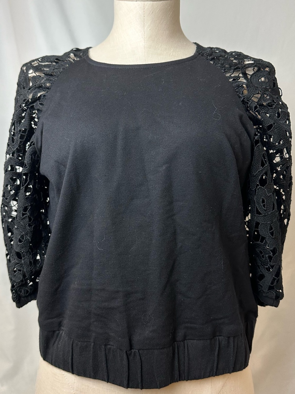 DOLAN Black Crochet Sleeve Sweatshirt